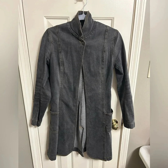 Norma Kamali Timeless Gorgeous Open Front One Button Denim Jacket Size 6 - Picture 1 of 5